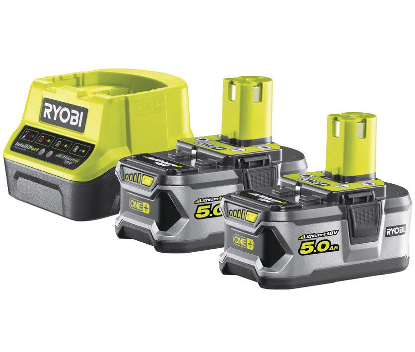Ryobi RC18120-250 18V ONE+ kompakt töltő és 2 db Lithium+ Li-ion akkumulátor, 18 V, 5.0 Ah termék fő termékképe